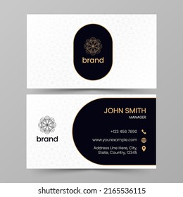 Editable Business Card Template With Mandala Pattern In White And Blue Color.