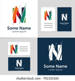 Editable business card template with N letter logo.Vector illustration.EPS10.