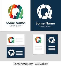 Editable business card template with Q letter logo.Vector illustration.EPS10.
