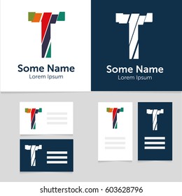Editable business card template with T letter logo.Vector illustration.EPS10.
