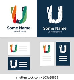 Editable business card template with U letter logo.Vector illustration.EPS10.

