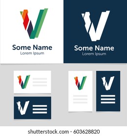 Editable business card template with V letter logo.Vector illustration.EPS10.
