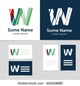 Editable business card template with W letter logo.Vector illustration.EPS10.
