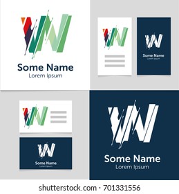 Editable business card template with W letter logo.Vector illustration.EPS10.