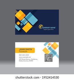 Editable Business Card Templates In Front And Back Side On Gray Background.