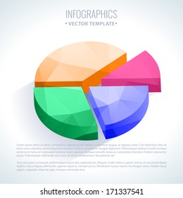 Editable business info graphic pie diagram graph chart with colorful bright triangle pattern
