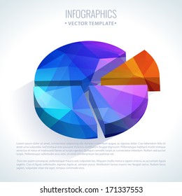 Editable business info graphic pie diagram graph chart with colorful bright triangle pattern