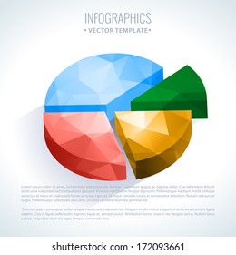 Editable business info graphic pie diagram graph chart with colorful bright triangle pattern