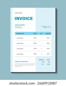 Modelo de fatura comercial editável, layout moderno, modelo de fatura abstrata para empresas, design mínimo, design de fatura comercial criativa, modelo profissional abstrato