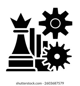 Editable Business Strategy and Analytics Icon with Chess and Gears Vector illustration

