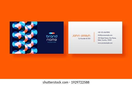 Editable Business Or Visiting Card With Front And Back View On Orange Background.