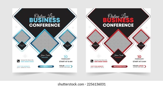 Editable Business webinar conference square social media post and digital marketing promotion advertising banner design template