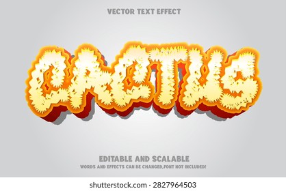 Editable Cactus 3D vector text effect with a spiky desert-inspired texture, warm yellow and orange layered lettering, deep shadows, and bold dimensional styling.