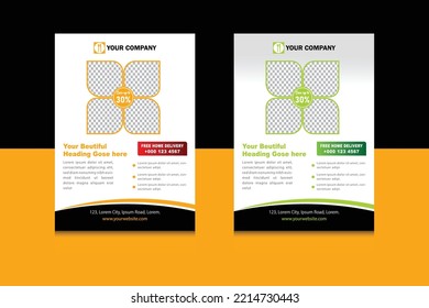 Plantilla de folleto de Cafetería editable. Diseño de color naranja y verde.
