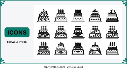 Conjunto de iconos de pastel editables para Elementos de diseño de celebración