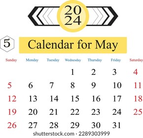 Calendario modificable para mayo de 2024