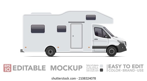 Editable campervan mockup. Realistick van on white background. Vector illustration. Collection