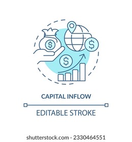 Icono de entrada de capital editable, vector aislado, ilustración de línea delgada de inversión extranjera directa.