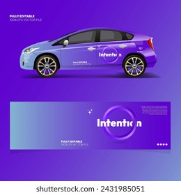 Maqueta editable del coche y etiqueta de la envoltura para el diseño de la marca de la librea y la compañía de la identidad corporativa. Fondo de degradado abstracto. Diseño de calcomanías para furgonetas de servicios y coches.