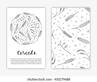 Editable card templates with hand drawn cereals, grains and text. Used clipping mask.