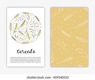 Editable card templates with hand drawn cereals, grains and text. Used clipping mask.