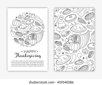 Editable card templates with hand drawn items and text for Thanksgiving day. Used clipping mask.