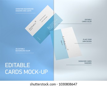 Editable cards mockup. Business stationery mock-up with logo template. Vector infographics.