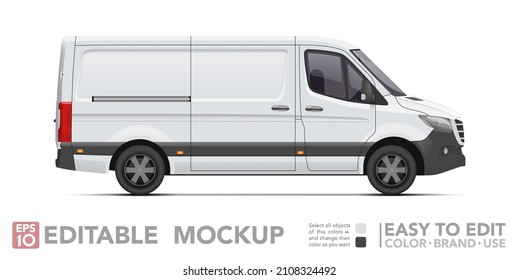 Editable cargo van mockup. Realistick van on white background. Vector illustration. Collection