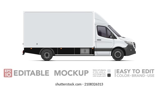 Editable cargo van mockup. Realistick van on white background. Vector illustration. Collection