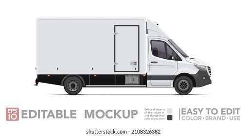 Editable cargo van mockup. Realistick van on white background. Vector illustration. Collection