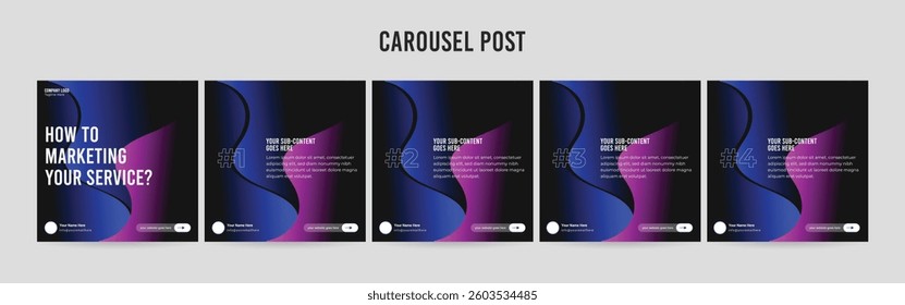 Editable Carousel Post Layout Set, Social Media Marketing microblog template design, tips and tricks post template.
