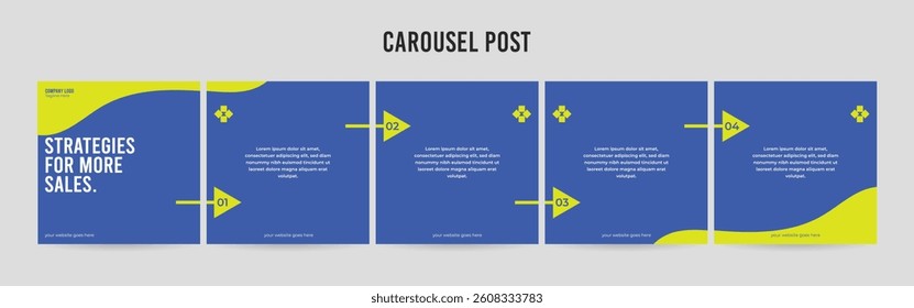 Editable Carousel Post Layout Set, Social Media Marketing microblog template design, tips and tricks post template, eps 10.