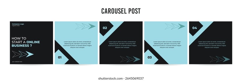 Editable Carousel Post Layout Set, Social Media Marketing microblog template design, tips and tricks post template.	