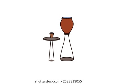 Ícone de clip-art de desenho animado editável de vaso de cerâmica com caneca de água na mesa - design simples e personalizável em um fundo branco limpo