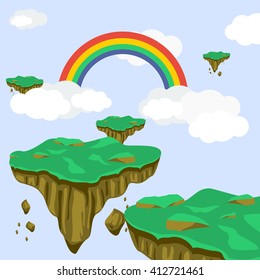Editable Cartoon Style Vector of Fantasy Floating and Flying Dreamy Land Illustration for Children Related Scenery Background