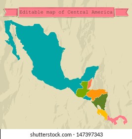 Editable Central America map with all countries. Vector illustration EPS8