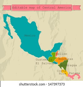 Editable Central America Map With All Countries. Vector Illustration EPS8