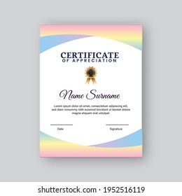 Editable Certificate Of Appreciation Template Design With Gradient Colors.