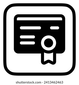 Bearbeitbares Zertifikat, Vektorsymbol. Online-Lernen, Kurs, Tutorial. Teil einer großen Icon-Set-Familie. Perfekt für Web- und App-Schnittstellen, Präsentationen, Infografiken usw.