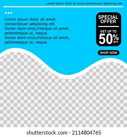 Editable and changeable square shape template, on blue background,Suitable for social media posts,promotions and web internet advertising. vector illustration.EPS