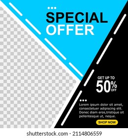 Editable and changeable square shape template, on blue and black background, Perfect for social media posts, promotions and web internet advertising. vector illustration.EPS