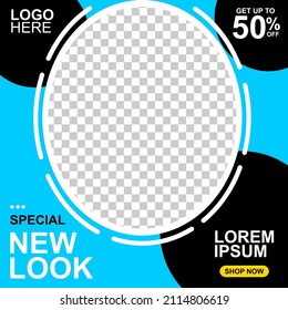 Editable and changeable square shape template, on blue and black background, Perfect for social media posts, promotions and web internet advertising. vector illustration.EPS