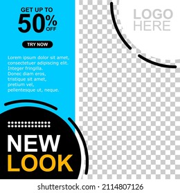 Editable and changeable square shape template, on blue, white and black background, Perfect for social media posts, promotions and web internet advertising. vector illustration.EPS