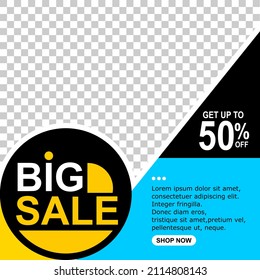 Editable and changeable square shape template, on blue,yellow and black background, Perfect for social media posts, promotions and web internet advertising. vector illustration.EPS