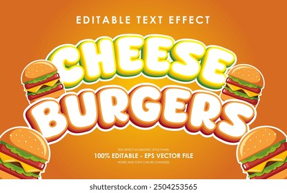 Editable Cheese Burgers Text Effect With Illustration of Cheese Burgers