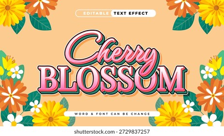 Editable Cherry Blossom Text Effect with Floral Accents on a Soft Orange Background