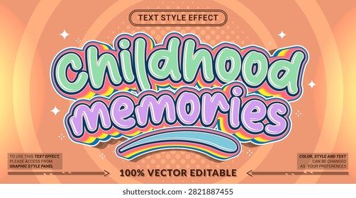 Editable Childhood Memories text effect vector with cute colorful typography. Perfect for kids designs, school projects, birthday themes, posters, branding, and more.