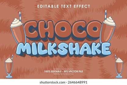 efeito de texto de milkshake de chocolate editável com ilustração de milkshake de chocolate
