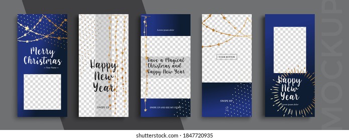 Editable Christmas And New Year Instagram Stories Vector Template For Social Media. 