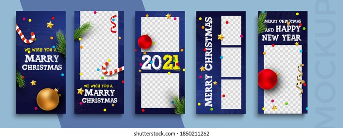 Editable Christmas And New Year Instagram Stories Vector Template For Social Media. Instagram Stories